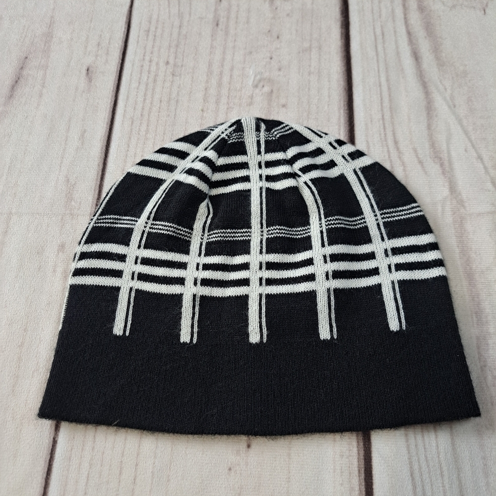 3 FOR 12 SALE Kate Spade New York Scuba Plaid Beanie Hat NO Bow Black White